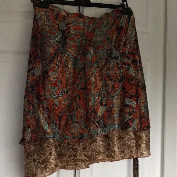 Sari wrap skirt, reversible,orange/tan/blue - Picture 5 of 12